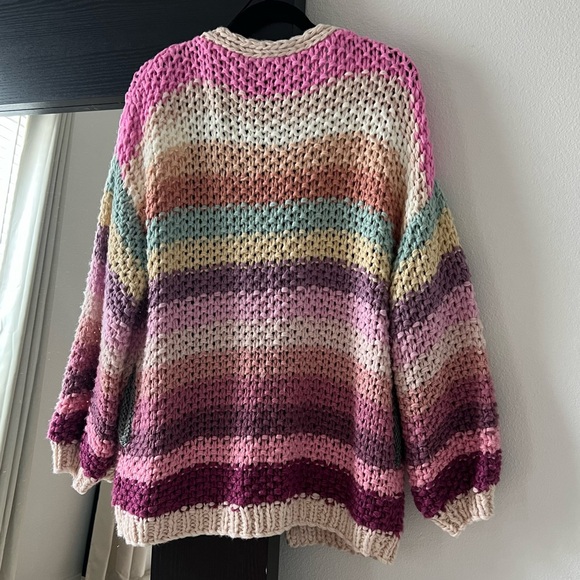 Rainbow Striped Chunky Knitted Cardigan - Picture 6 of 12